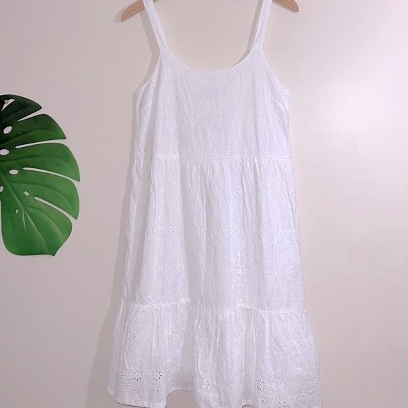 Lucky Brand Cotton Eyelet Tiered Sun Dress in White -  size Small - NWT - Picture 4 of 10